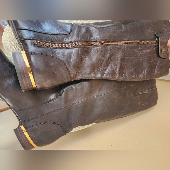 Isola Brown Leather Tall Riding Biker Boots, Size 9.5 - Picture 6 of 11